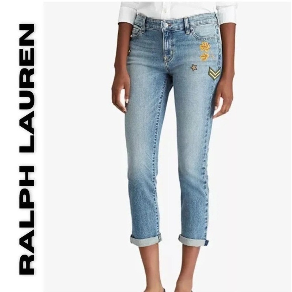 Lauren Ralph Lauren‎ Premier Estate Embroidered Straight Leg Jeans Flower Star 6